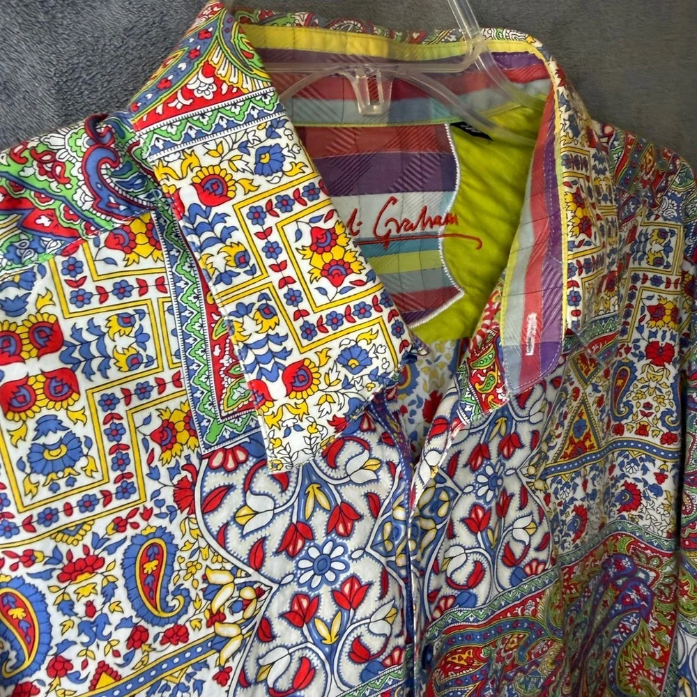 Robert Graham Mens XL Paisley Patchwork Long Sleeve Button Down Shirt Multi